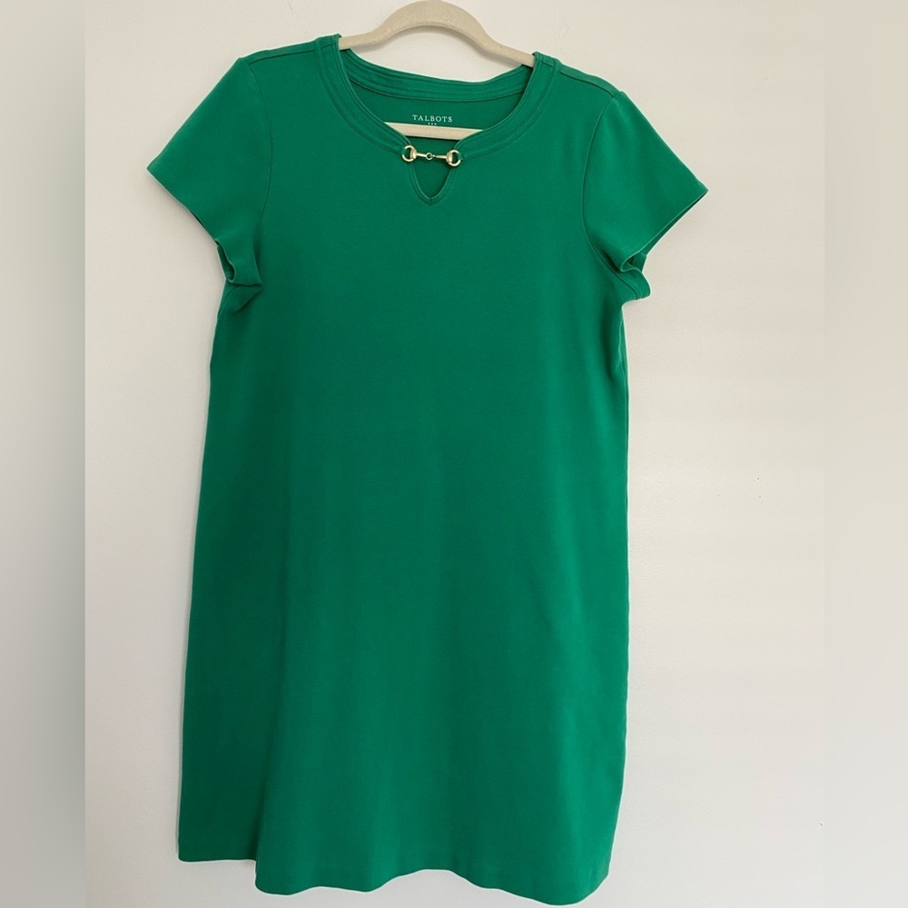 Talbots Kelly Green Dress Large 100% Cotton Short Casual Dress‎ Short Sleeves